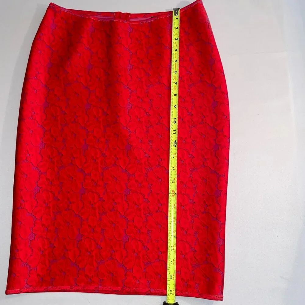 Cynthia Rowley Pencil Skirt with Orange-red and Purple Floral Print Size 10